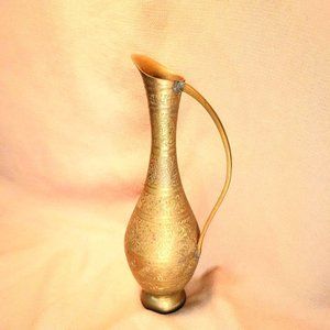 Vintage Antique Brass Engraved Pitcher Vase